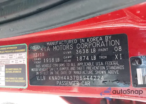 2011 Kia Rio Lx from USA, damaged, VIN KNADH4A37B6944224